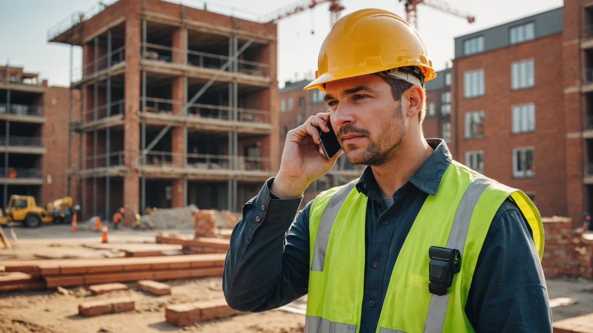 Site manager on phone placing material order